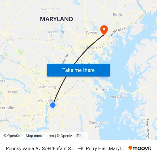 Pennsylvania Av Se+L'Enfant Sq SE to Perry Hall, Maryland map