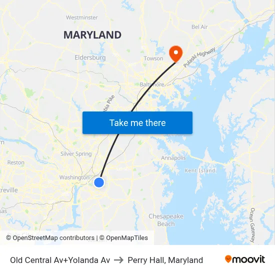 Old Central Av+Yolanda Av to Perry Hall, Maryland map