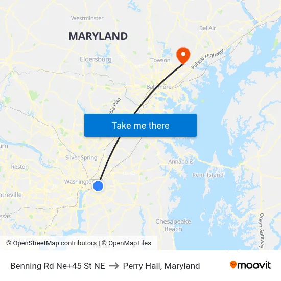 Benning Rd Ne+45 St NE to Perry Hall, Maryland map