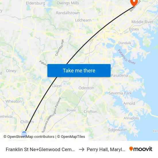 Franklin St Ne+Glenwood Cemetery to Perry Hall, Maryland map