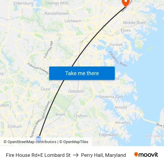 Fire House Rd+E Lombard St to Perry Hall, Maryland map