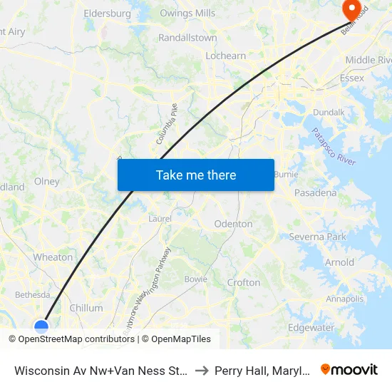 Wisconsin Av Nw+Van Ness St NW to Perry Hall, Maryland map