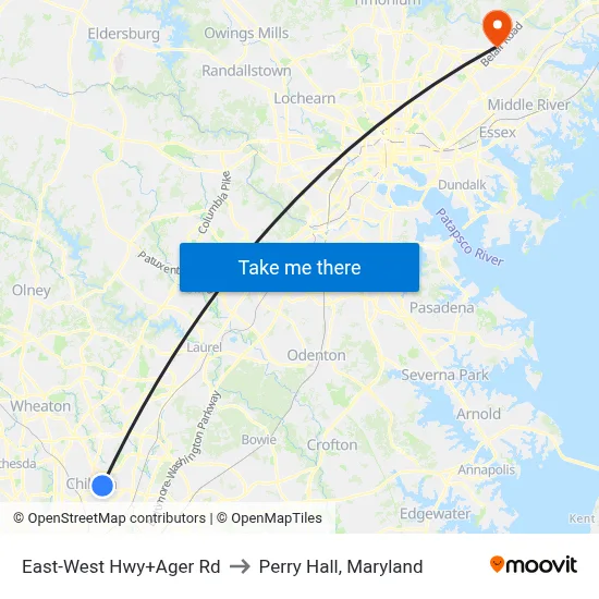 East-West Hwy+Ager Rd to Perry Hall, Maryland map