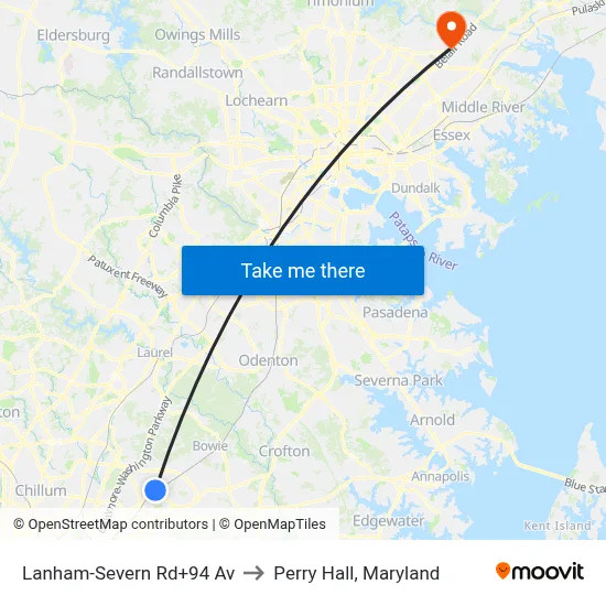 Lanham-Severn Rd+94 Av to Perry Hall, Maryland map