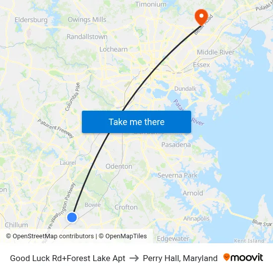 Good Luck Rd+Forest Lake Apt to Perry Hall, Maryland map