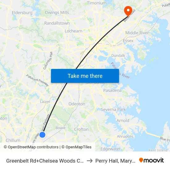 Greenbelt Rd+Chelsea Woods Condos to Perry Hall, Maryland map