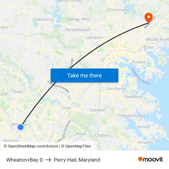 Wheaton+Bay D to Perry Hall, Maryland map