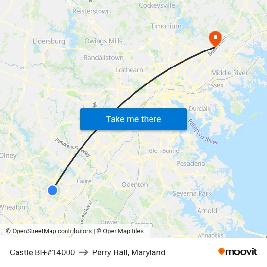Castle Bl+#14000 to Perry Hall, Maryland map