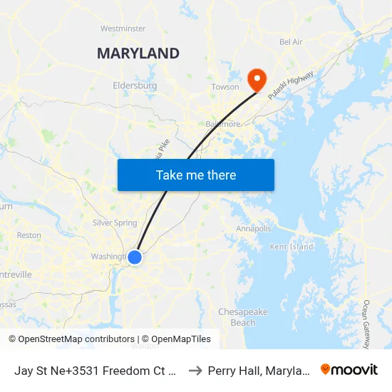 Jay St Ne+3531 Freedom Ct NE to Perry Hall, Maryland map