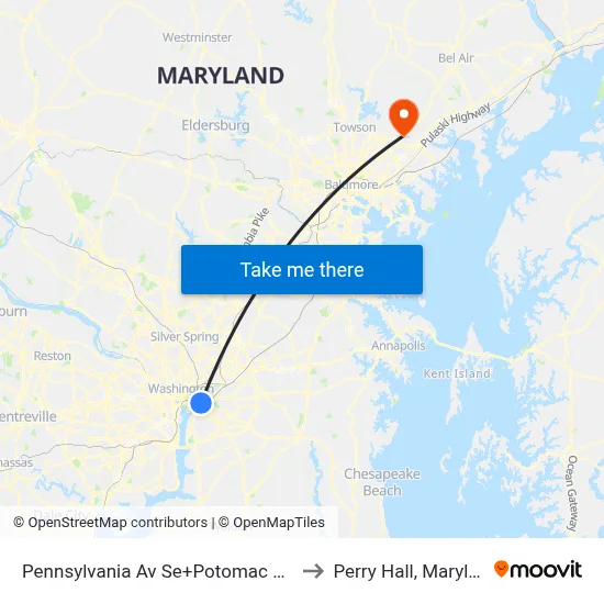 Pennsylvania Av Se+Potomac Av SE to Perry Hall, Maryland map