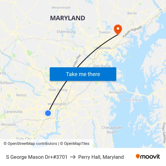 S George Mason Dr+#3701 to Perry Hall, Maryland map