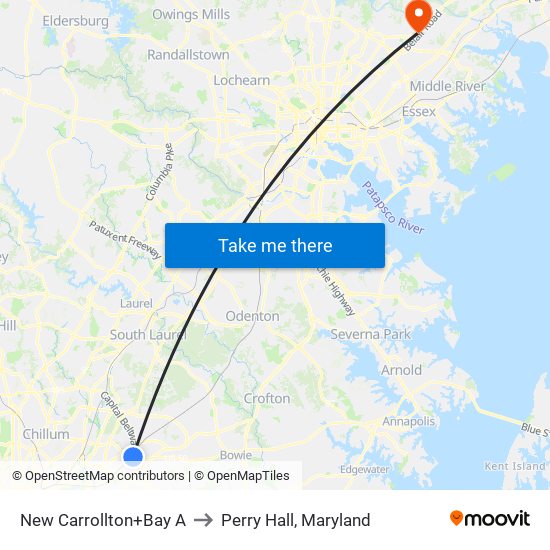 New Carrollton+Bay A to Perry Hall, Maryland map