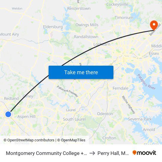 Montgomery College+W Campus Dr to Perry Hall, Maryland map