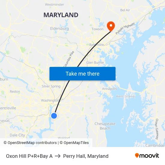 Oxon Hill P+R+Bay A to Perry Hall, Maryland map