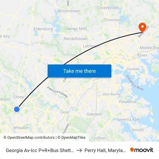 Georgia Av-Icc P+R+Bus Shelter to Perry Hall, Maryland map