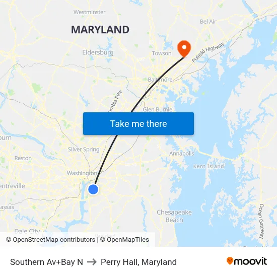Southern Av+Bay N to Perry Hall, Maryland map