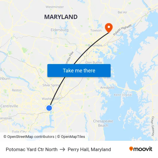 Potomac Yard Ctr North to Perry Hall, Maryland map