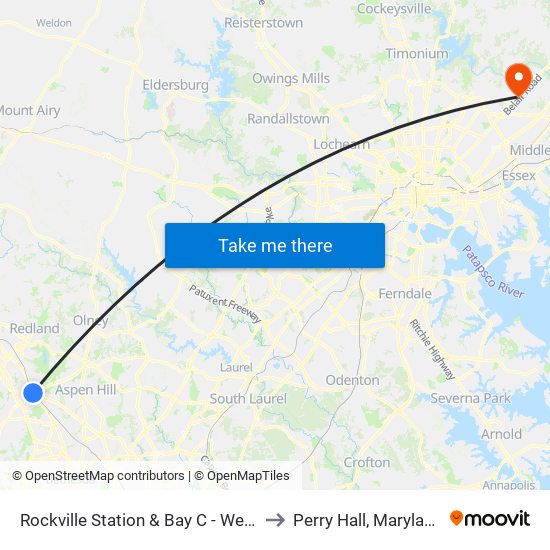 Rockville Station & Bay C - West to Perry Hall, Maryland map