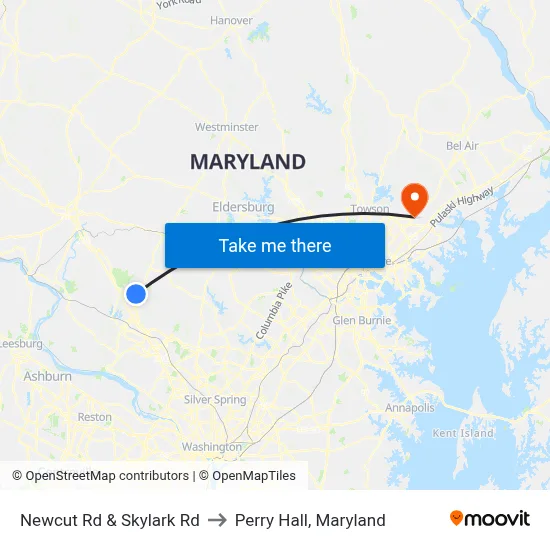 Newcut Rd & Skylark Rd to Perry Hall, Maryland map
