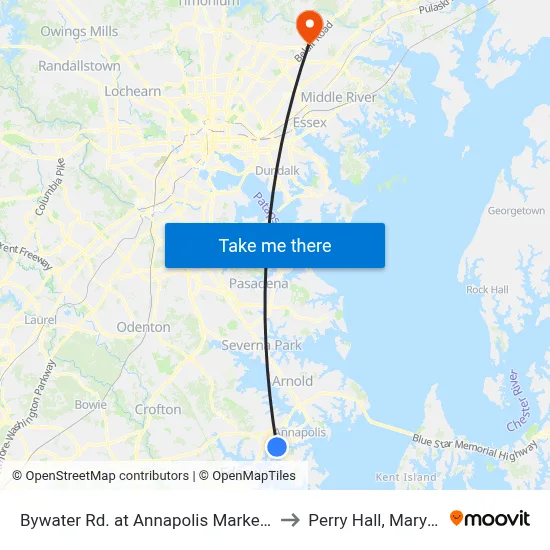 Bywater Rd. at Annapolis Marketplace to Perry Hall, Maryland map