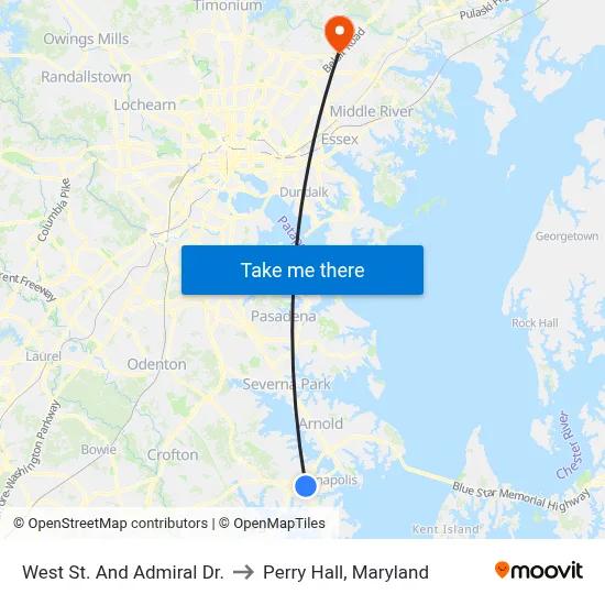 West St. And Admiral Dr. to Perry Hall, Maryland map