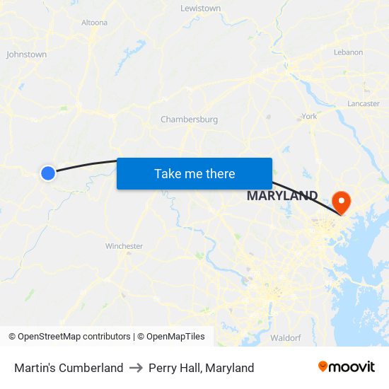 Martin's Cumberland to Perry Hall, Maryland map