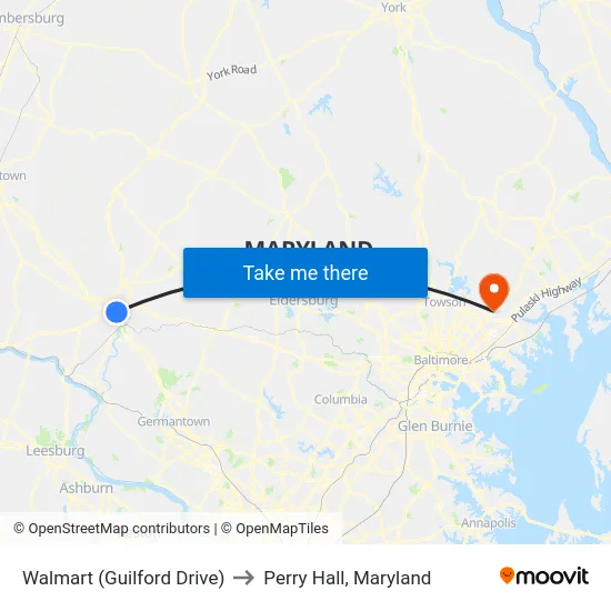 Walmart (Guilford Drive) to Perry Hall, Maryland map