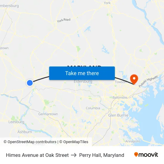 Himes Avenue at Oak Street to Perry Hall, Maryland map