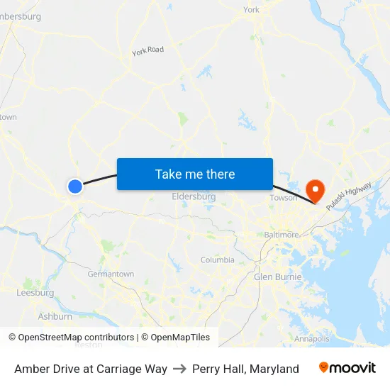 Amber Drive at Carriage Way to Perry Hall, Maryland map