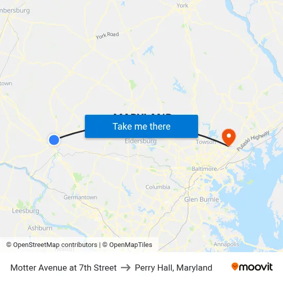 Motter Avenue at 7th Street to Perry Hall, Maryland map