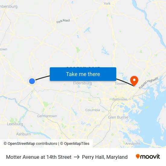 Motter Avenue at 14th Street to Perry Hall, Maryland map
