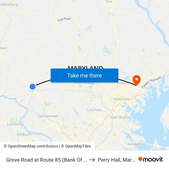 Grove Road at Route 85 (Bank Of America) to Perry Hall, Maryland map