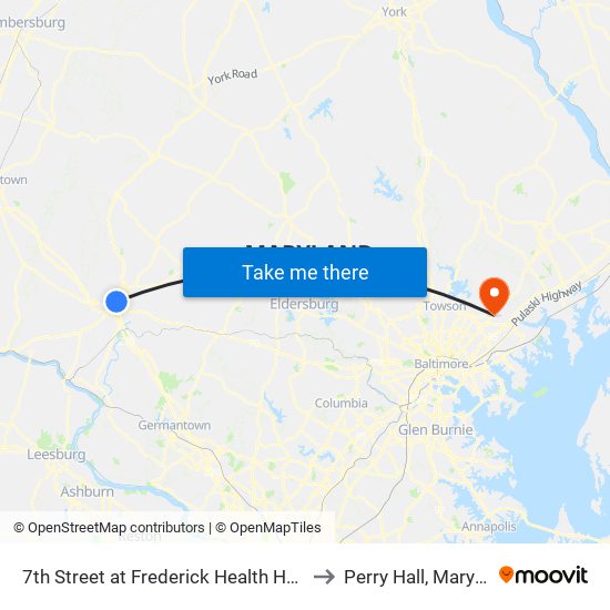 7th Street at Frederick Health Hospital to Perry Hall, Maryland map