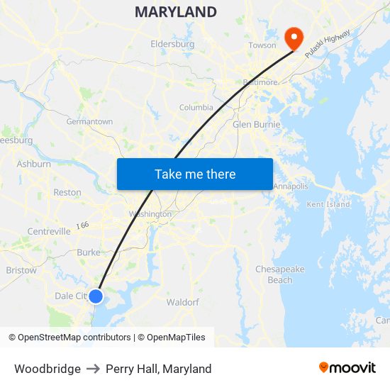 Woodbridge to Perry Hall, Maryland map