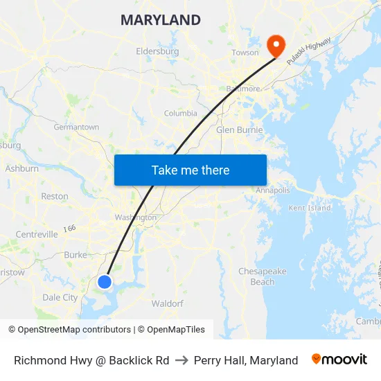Richmond Hwy @ Backlick Rd to Perry Hall, Maryland map