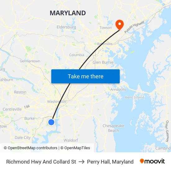 Richmond Hwy @ Collard St to Perry Hall, Maryland map