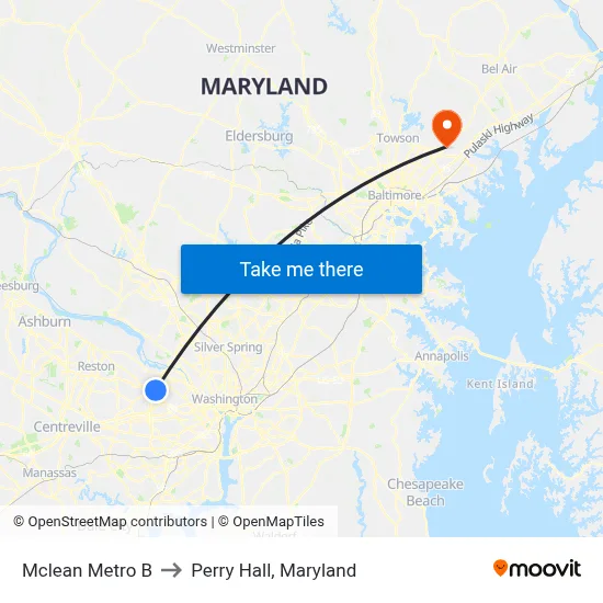 Mclean Metro B to Perry Hall, Maryland map
