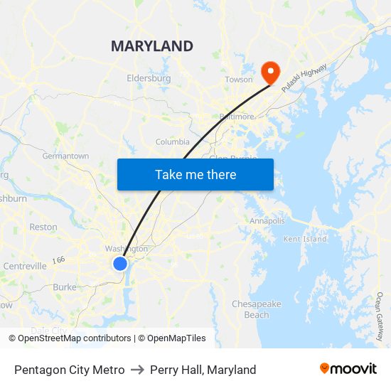 Pentagon City Metro to Perry Hall, Maryland map