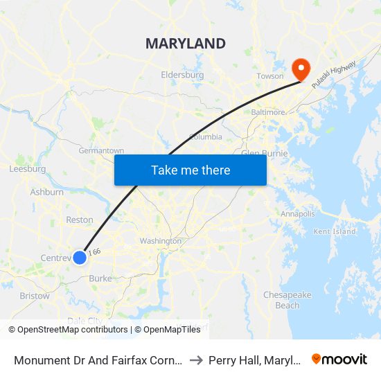 Monument Dr @ Fairfax Corner A to Perry Hall, Maryland map