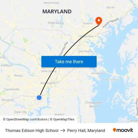 Thomas Edison High School to Perry Hall, Maryland map
