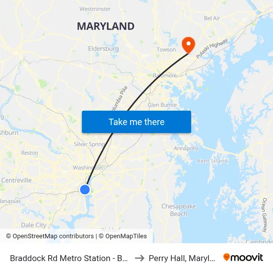 Braddock Rd Metro Station - Bay D to Perry Hall, Maryland map