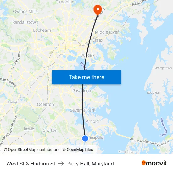 West St & Hudson St to Perry Hall, Maryland map