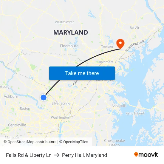 Falls Rd & Liberty Ln to Perry Hall, Maryland map