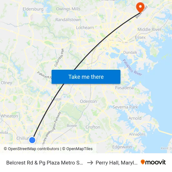 Belcrest Rd & Pg Plaza Metro Station to Perry Hall, Maryland map