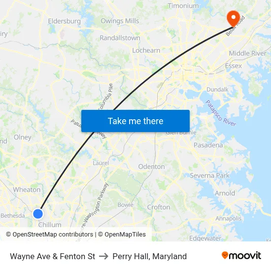 Wayne Ave & Fenton St to Perry Hall, Maryland map