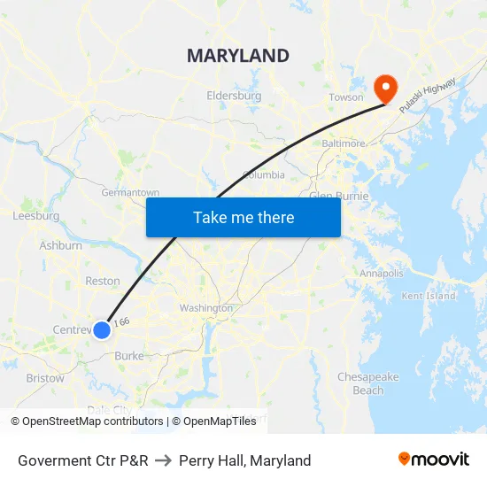 Goverment Ctr P&R to Perry Hall, Maryland map