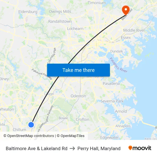 Baltimore Ave & Lakeland Rd to Perry Hall, Maryland map