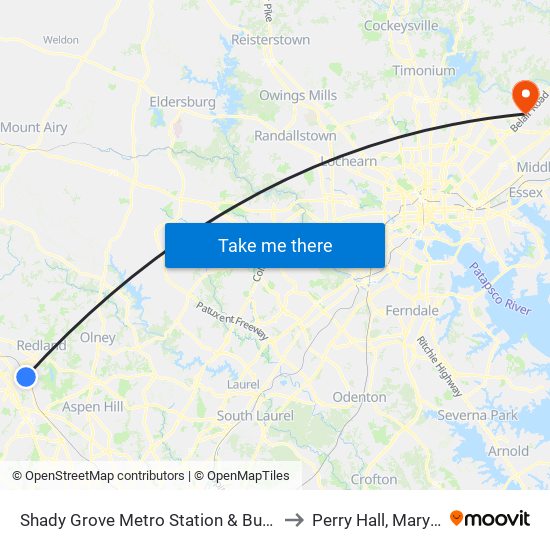 Shady Grove Metro Station & Bus Bay C to Perry Hall, Maryland map