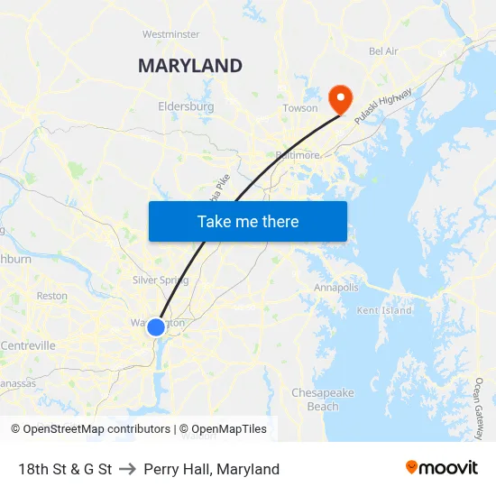 18th St & G St to Perry Hall, Maryland map