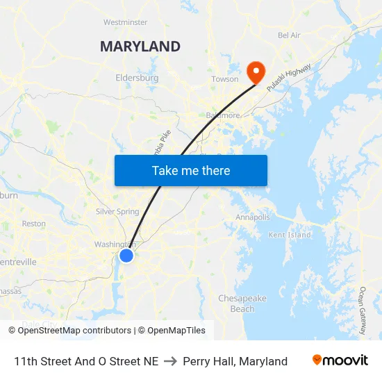 11th Street And O Street NE to Perry Hall, Maryland map